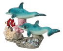 Ocean Blue Dolphins Clownfish Swimming By Coral Reef and Sea Anemone Figurine