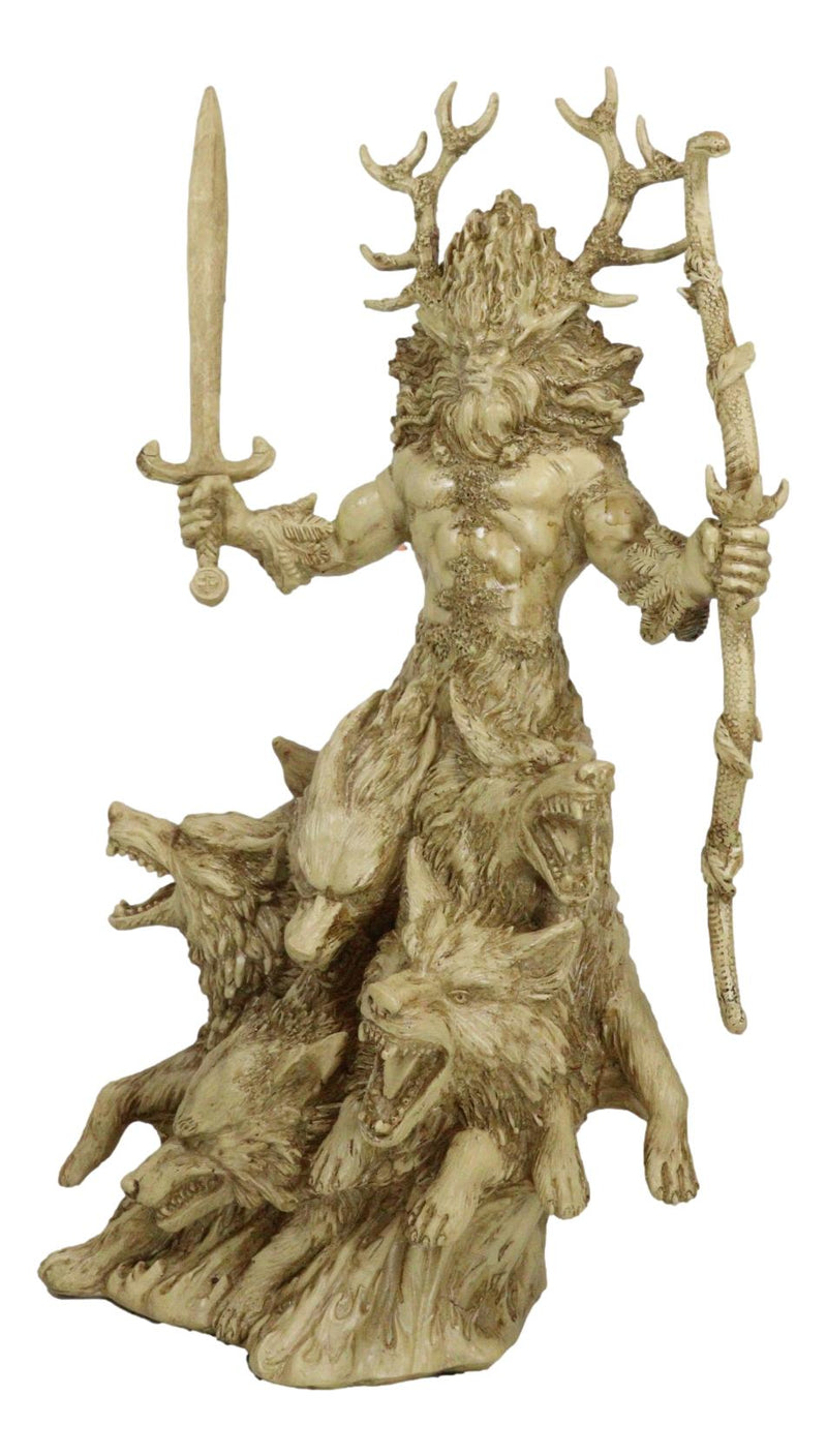 Wiccan Celtic Horned God Of Fertility Cernunnos With Sword Cobra Foxes Figurine