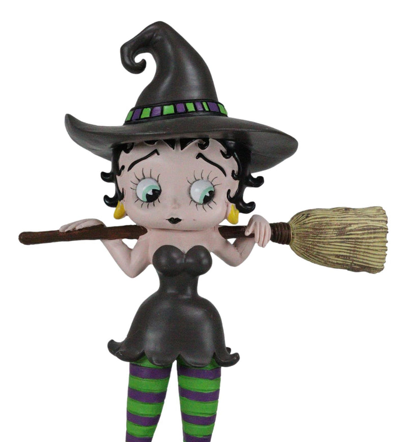 Halloween Witch Betty Boop And Pudgy Dog With Broomstick And Cauldron Figurine