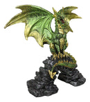 Green And Gold Scales Behemoth Dragon Perching On Ancient Rock Arch Figurine