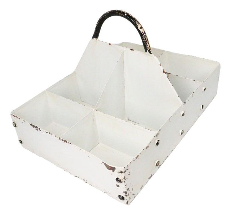 White Vintage Distressed Metal 8 Divided Section Seeding Tray Planter Pot 14"L
