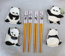 Happy Panda Bears Ceramic Sauce Dishes Chopsticks And Rests Sushi Set For 2
