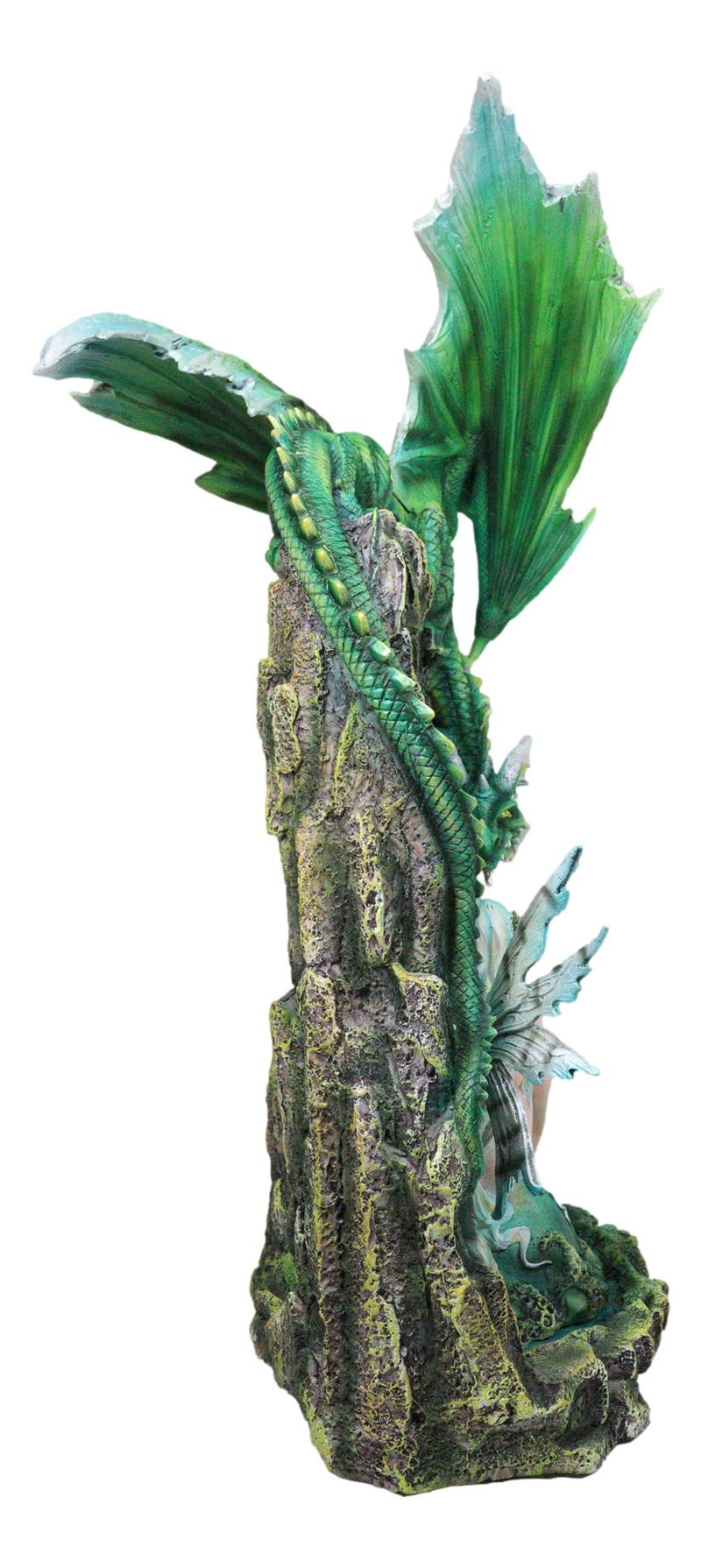 Large Elf Fairy With Green Emerald Dragon by Ice Crystals Stone Arch Statue