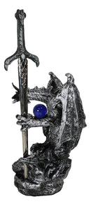 Legendary Silver Sorcerer Dragon Carrying Orb and Sword Letter Opener Figurine