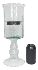 Contemporary Ribbed Cylinder Glass Pillar Candle Holder On Pedestal Stand 15"H