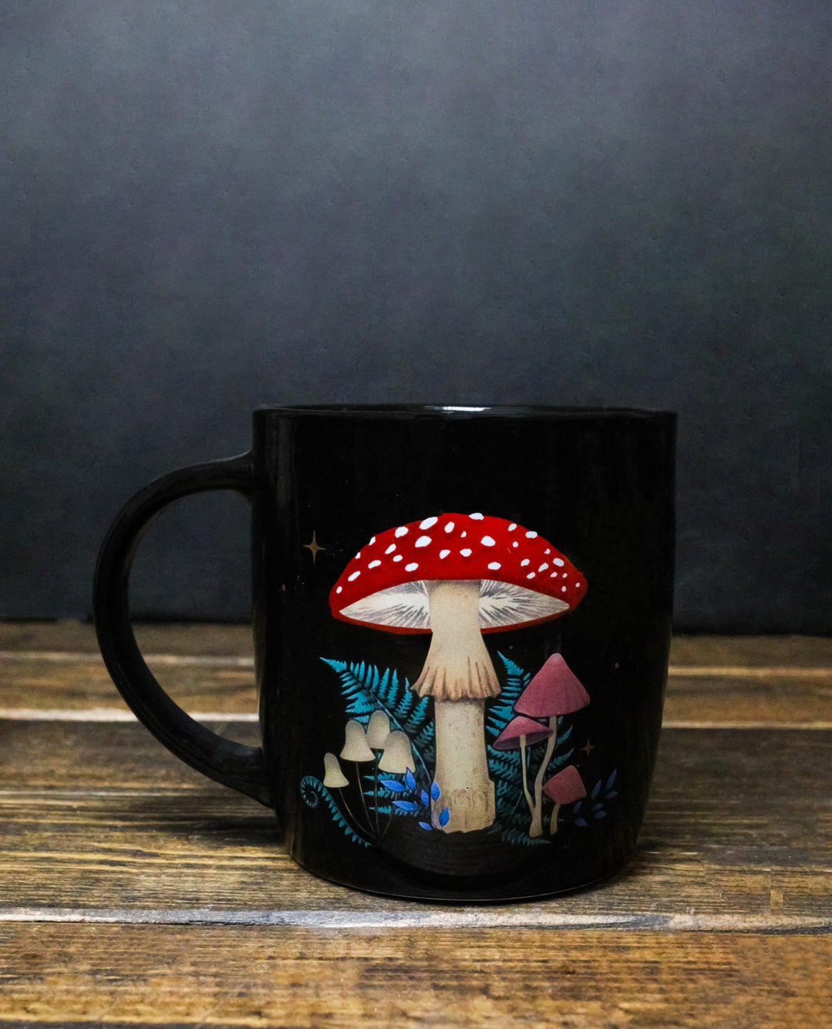 Wiccan Dark Forest Toadstool Mushroom Double Wall Ceramic Coffee Mug 13 Oz
