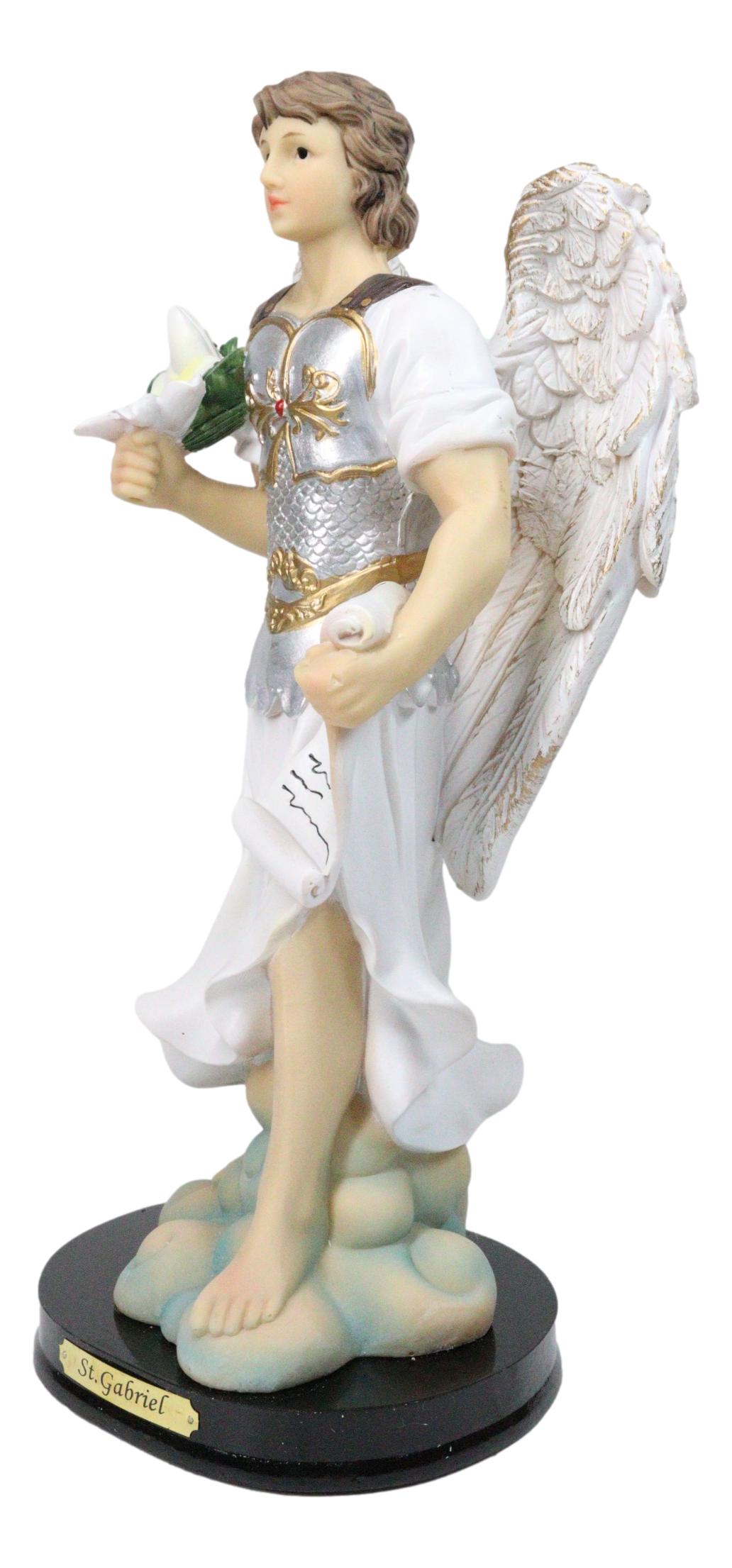 Archangel Saint Gabriel Holding Scroll and White Lotus Figurine With Base 12"H
