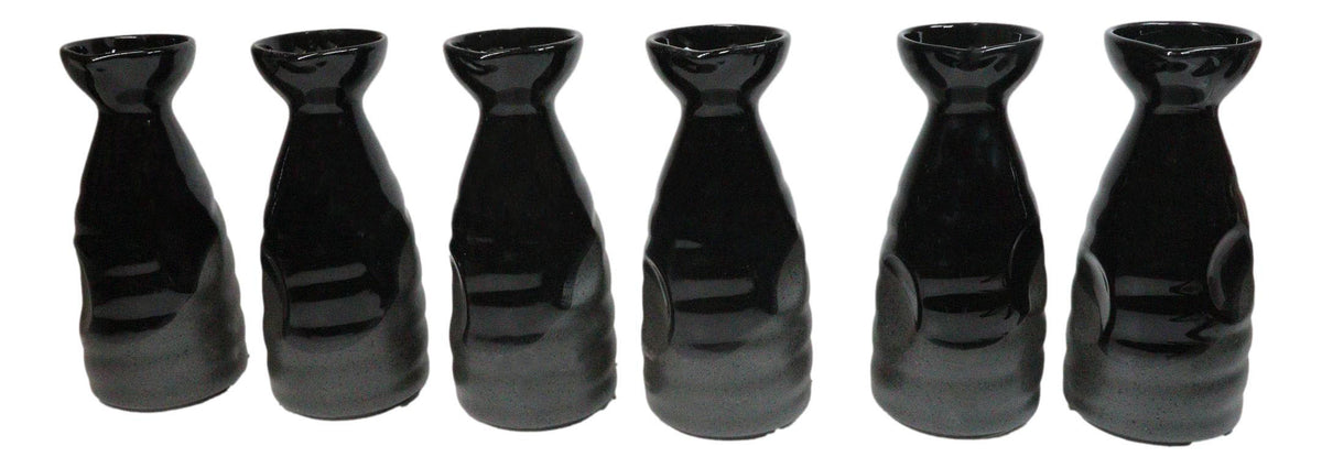 Pack Of 6 Twilight Black And Grey Waterfall Japanese Wine Sake Tokkuri Flask