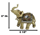 Golden Feng Shui Trunk Up Elephant With Gemstones Bullhook Tapestry Figurine