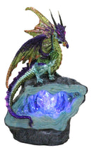 Green Purple and Gold Earth Dragon On LED Faux Geode Crystals Rock Figurine