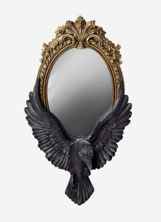 Gothic Golden Baroque Style Raven's Gaze Decorative Vanity Wall Hanging Mirror