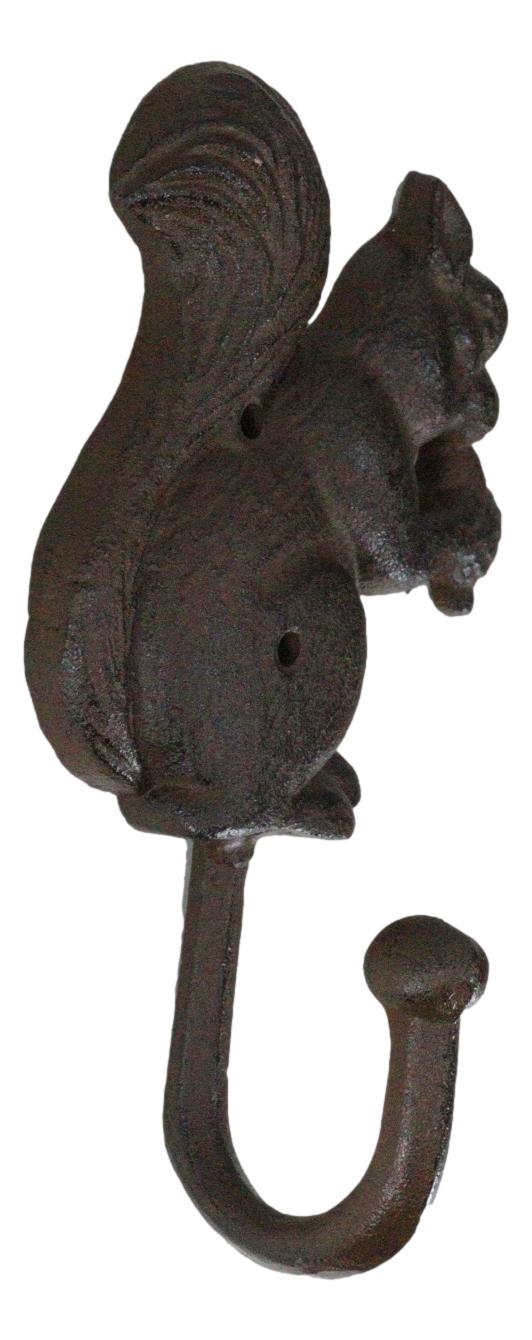 Rustic Western Cast Iron Tree Squirrel With Acorns Wall Coat Hooks Sculpture