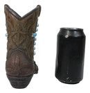 Rustic Western Turquoise Rocks Cross Faux Leather Cowgirl Boot Vase Figurine
