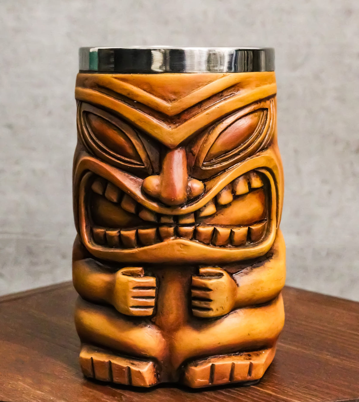 Large Exotic Tropical Hawaiian Luau Party Maori Faux Wooden Tiki Coffee Mug 16oz