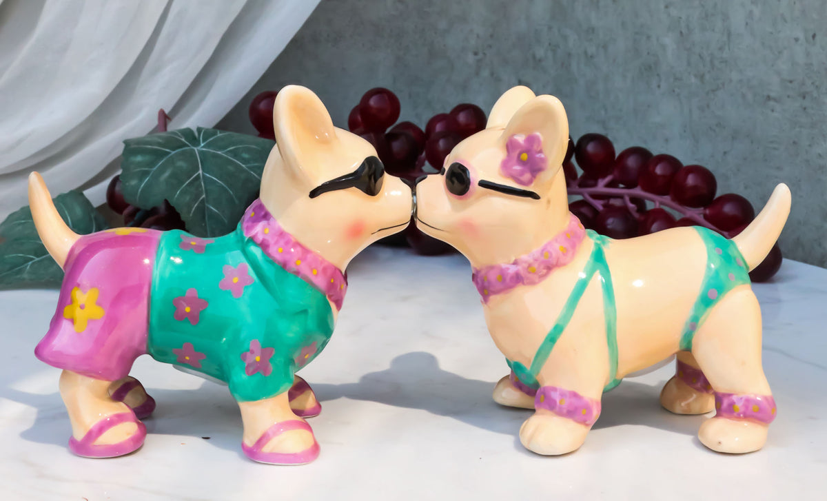 Ebros Beach Honeymoon Lovers Kissing Chihuahua Dogs Ceramic Salt Pepper Shakers Set - Ebros Gift