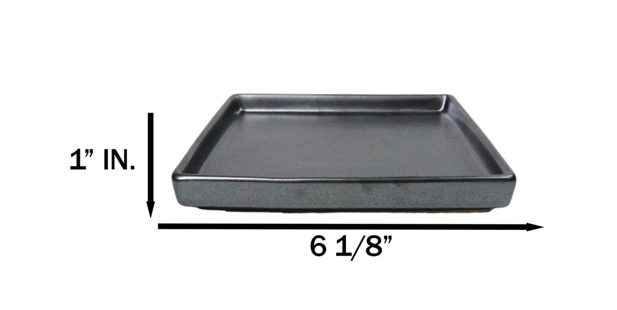 Pack Of 6 Iron Black Tetsu Kesho Ceramic Square Appetizer Salad Plates 6.25" L