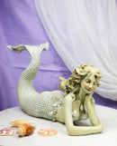 Nautical Marine Vintaged Pearly Mermaid Lying On Belly Daydreaming Figurine 13"L
