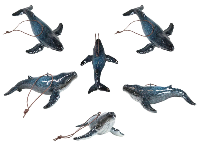 Set Of 6 Nautical Blue Humpback Whales Ocean Marine Wall Decor Tree Ornaments