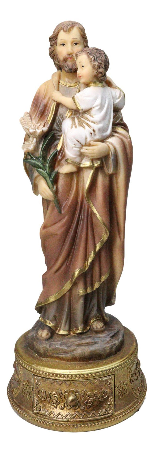 Saint Joseph Carrying Child Jesus Catholic Figurine With Rosary Drawer Box 9"H - Ebros Gift