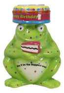 Whimsical Party Happy Birthday Green Frog Ceramic Tea Light Votive Candle Holder