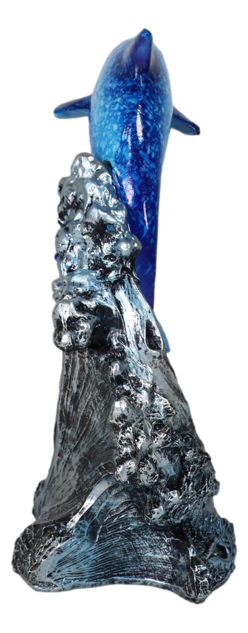 Nautical Marine Sea Ocean 2 Blue Dolphins Swimming Over Reef Waves Figurine - Ebros Gift