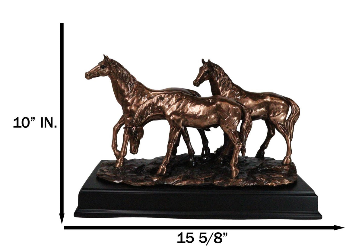 Large 15" Western Equine Beauty Three Horses Bronze Electroplated Resin Figurine