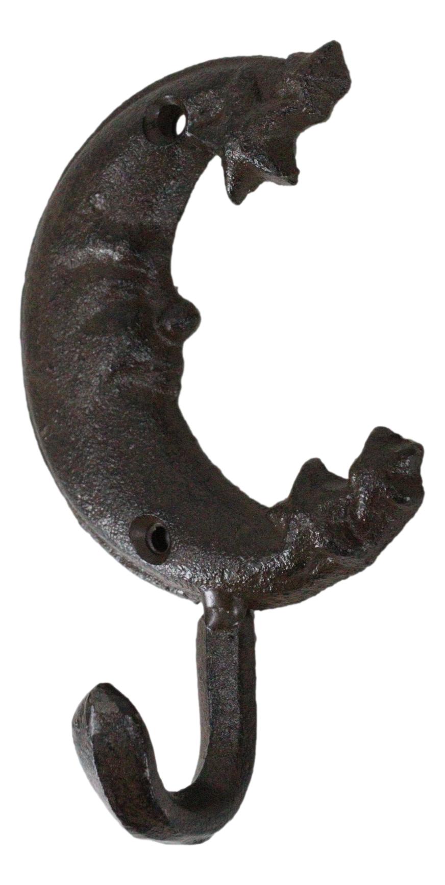 Pack Of 3 Rustic Cast Iron Celestial Half Crescent Moon And Stars Wall Hooks
