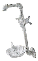 Cast Iron Antiqued White Spigot Faucet Bird On Flower Wall Bird Feeder Bath 16"H