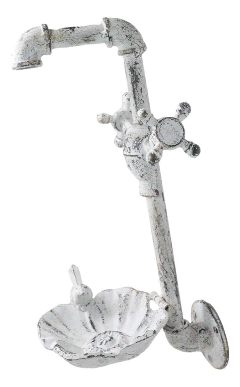Cast Iron Antiqued White Spigot Faucet Bird On Flower Wall Bird Feeder Bath 16"H