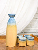 Blue Brown River Ao Nagashi Porcelain Sake Carafe Flask 9oz & 4 Ochoko Cups Set