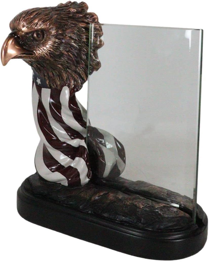 Patriotic Bald Eagle With American Flag Beveled Engravable Glass Frame 6"x4"