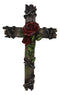 Rustic Western Red Roses Stalk With Barbed Wires Faux Wooden Wall Cross Decor