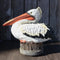 Coastal Marine Great White Pelican Sea Bird Perching On Getty Post Figurine