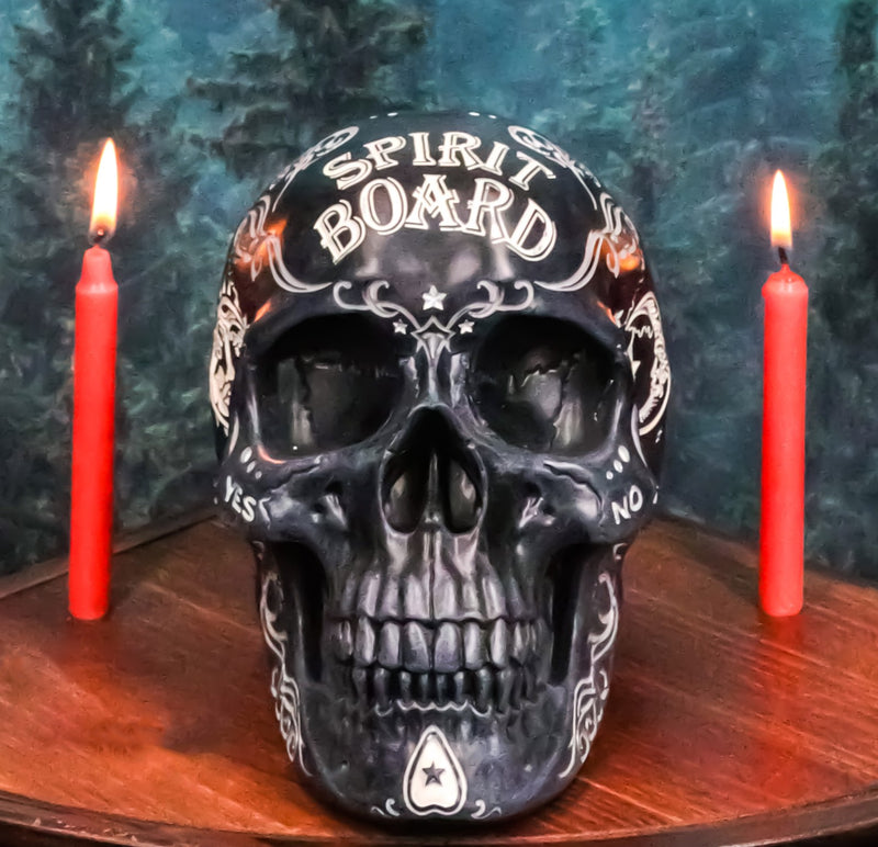 Wicca Black Paranormal Ouija Spirit Board Planchette Painted Skull Figurine