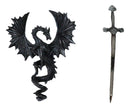 Gothic Black Winged Dragon Wall Plaque with Removable Medieval Sword – 12-Inch