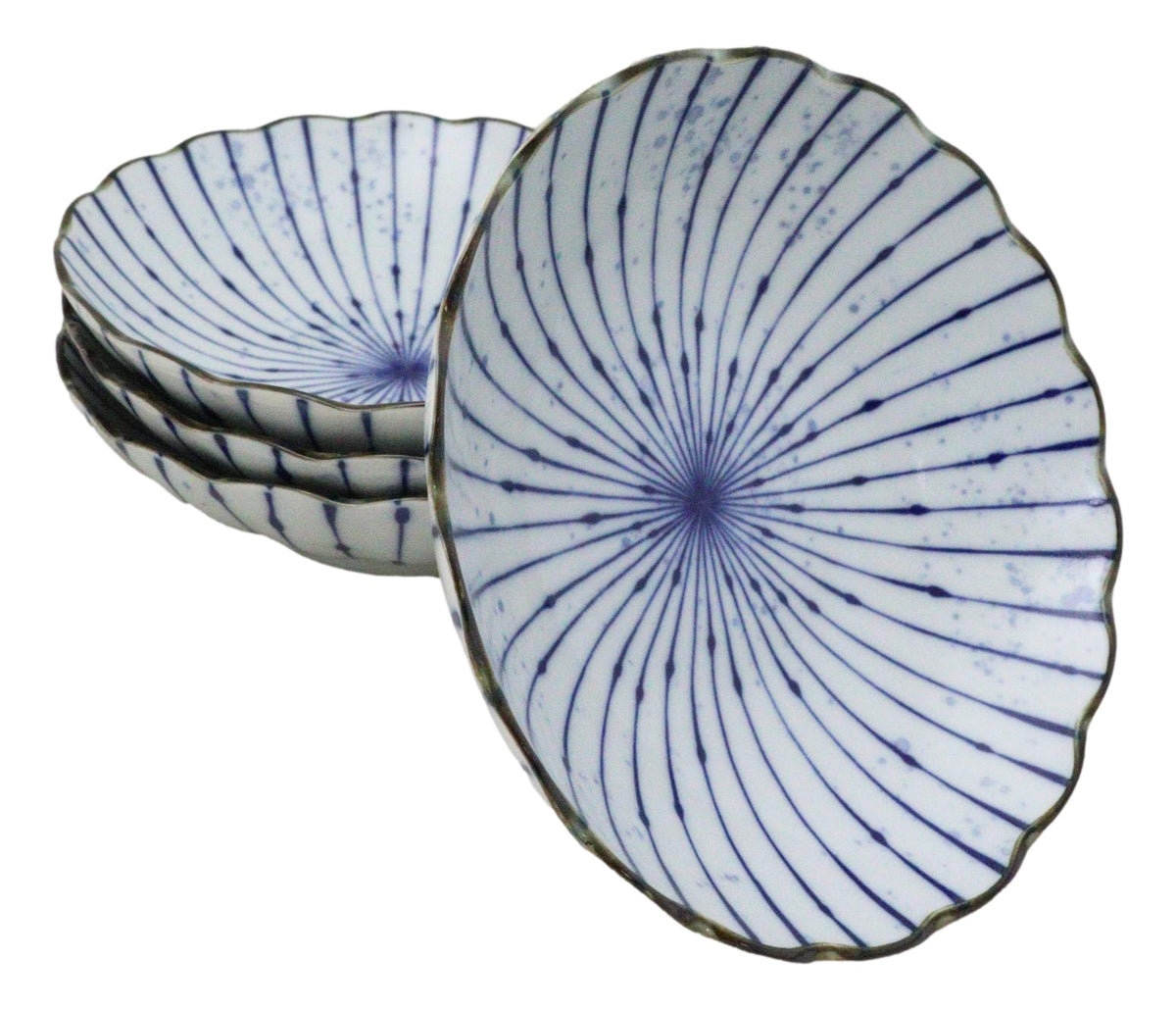 Pack Of 6 Fubuki Tokusa Made In Japan Round Flair Deep Plates Shallow Bowls 15oz - Ebros Gift