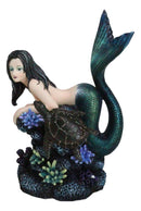 Siren Mermaid With Iridescent Tail And Turtle Companion By Coral Rocks Statue