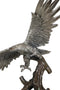 Electroplated Pewter Silver Bald Eagle With Open Wings Soaring Over Tree Statue
