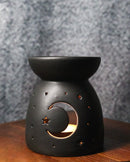 Ceramic Wicca Crescent Moon And Stars Essential Oil Burner Votive Candle Warmer