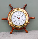 Nautical Vintage Wood and Brass 6 Spokes Ship Steering Helm Wheel Wall Clock