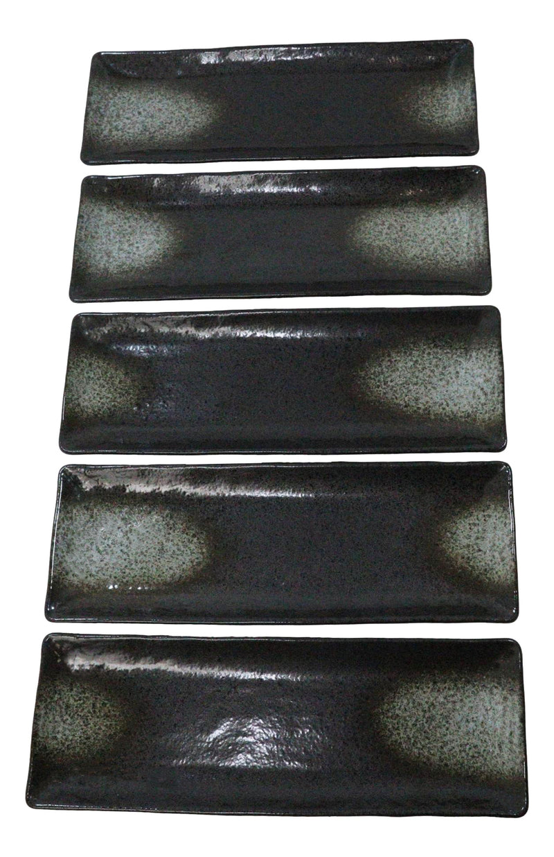 Pack Of 5 Charcoal Grey Tone Hakumu Collection Rectangular Serving Platters 14"L