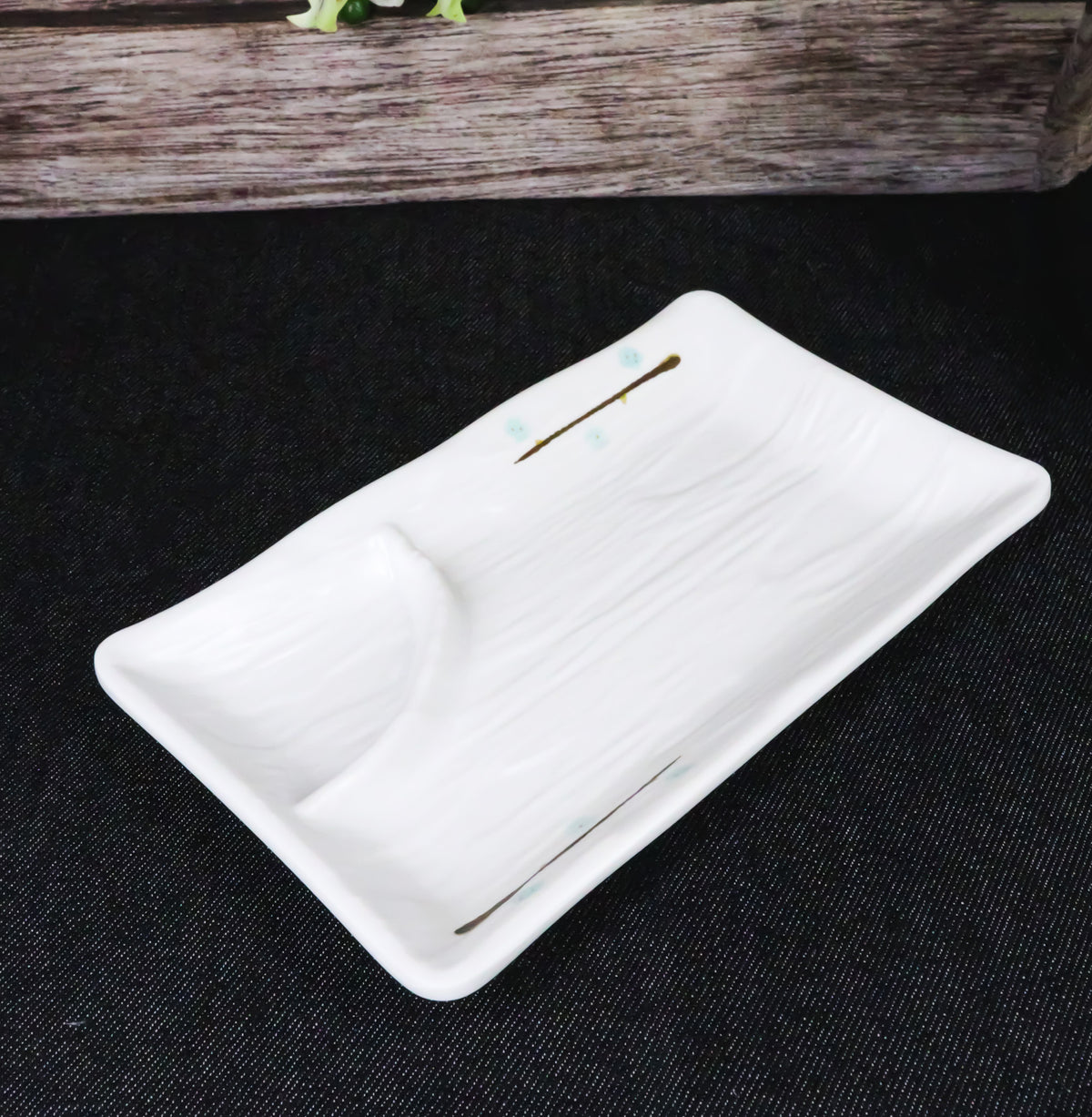Pack Of 6 Modern Yukino Hana Melamine 2 Partitions Rectangular Sushi Plates