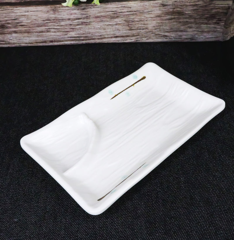 Pack Of 6 Modern Yukino Hana Melamine 2 Partitions Rectangular Sushi Plates