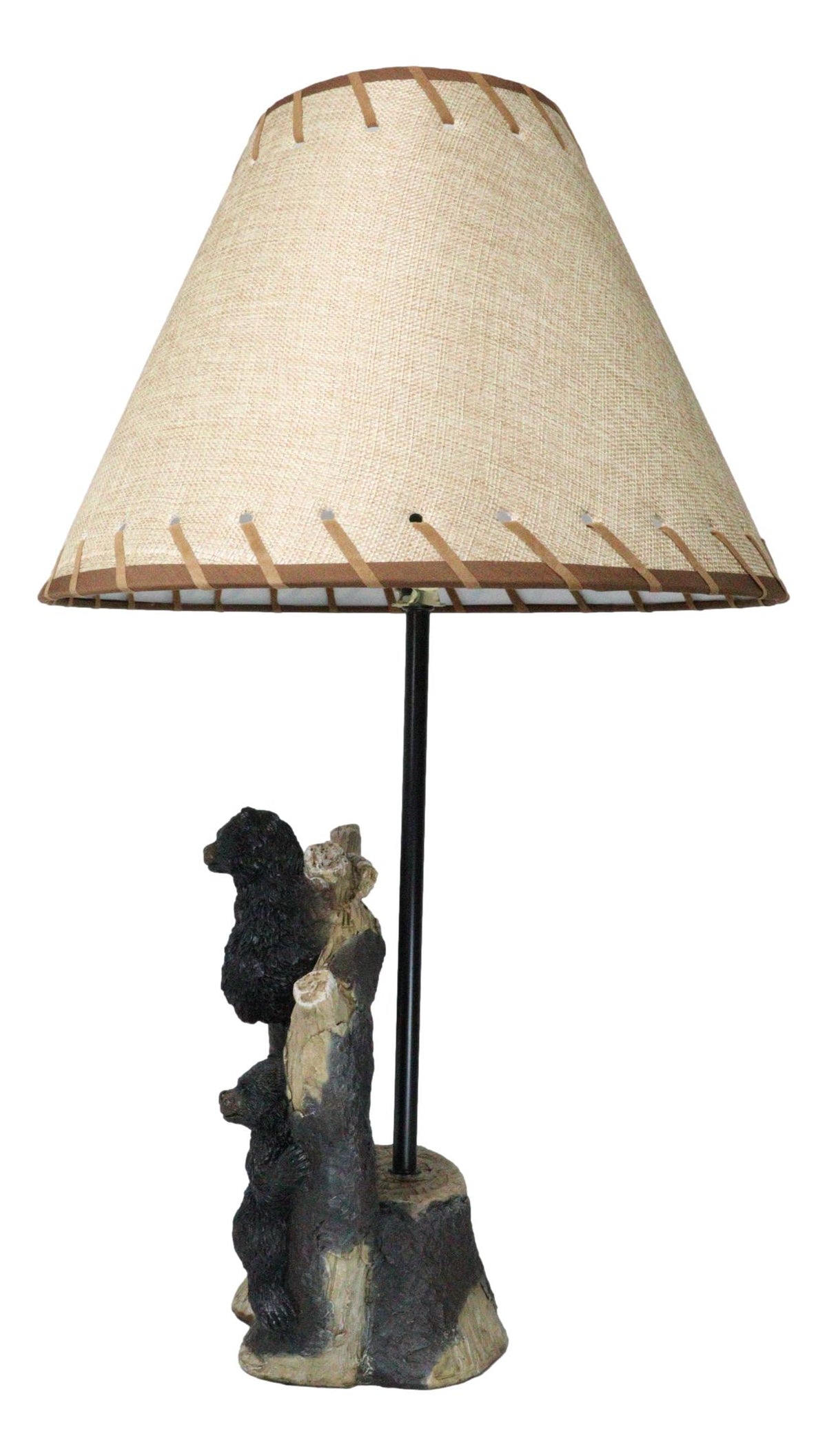 Rustic Western Whimsical Forest Playful Black Bear Cubs Climbing Tree Table Lamp