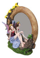Beautiful Crowned Fairy Daydreaming in The Forest Table Desktop Mirror Figurine