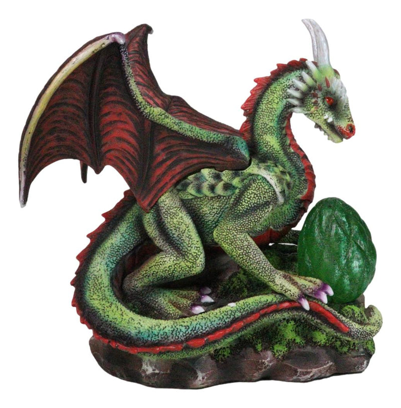 Fantasy Green And Red Volcano Dragon Guarding LED Scaled Egg Decorative Figurine