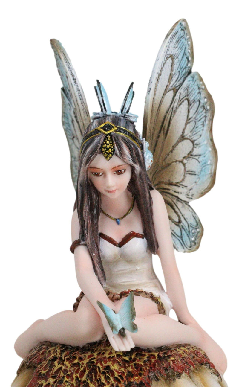 Whimsical Enchanted Garden Butterfly Fairy Sitting On Wild Mushroom Figurine