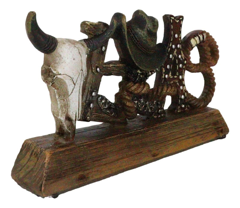 Rustic Western Texas Word Art Cow Skull Cowboy Hat Ropes Horseshoe Desk Plaque