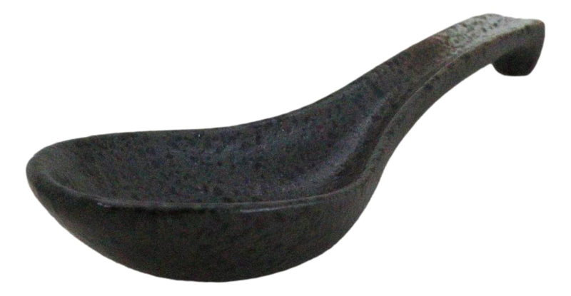 Pack of 6 Charcoal Grey Tone Hakumu Ceramic Asian Soup Spoons With Hook 5.75"L