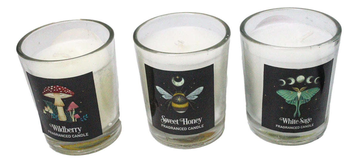 Pack of 3 Wicca Witchcraft Wildberry Sweet Honey White Sage Votive Candle Trio
